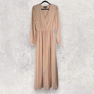 Lulu's Dress Size S Blush Pink Wondrous Water Lilies Chiffon Maxi